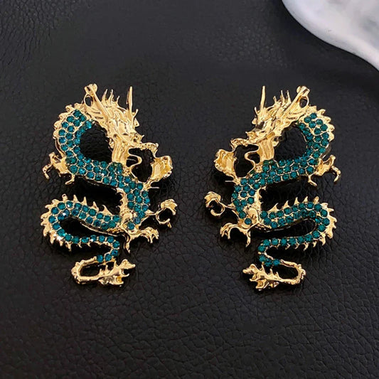 Inlaid Rhinestone Dragon Earrings