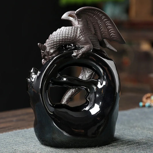 Ceramic Vintage Dragon Backflow Incense Burner – Tabletop Home Decor & Aromatherapy Gift (Without Incense)