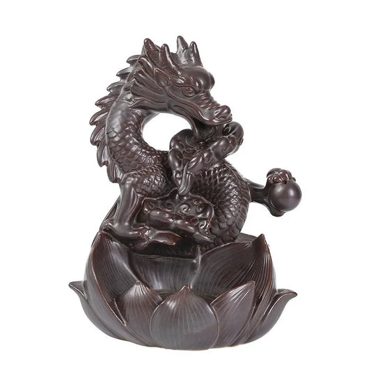 Lotus Dragon Ceramic Backflow Incense Burner – Waterfall Smoke Effect & Stick Holder | Elegant Home Ornament & Censer