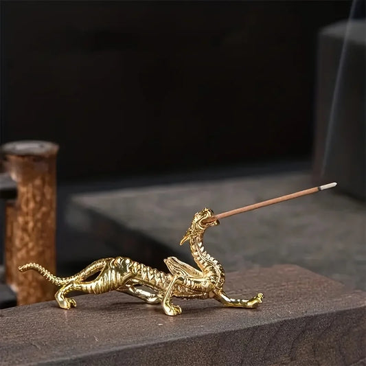 Metal Gold Dragon Incense Stick Burner – Mini Sandalwood Censer for Home & Office Decor (Incense Not Included)