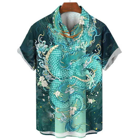 Summer Men’s Dragon Pattern Element Shirt