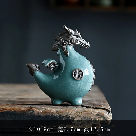 Creative Dragon Decoration Ceramic Lucky Mascot – Living Room, Wine Cabinet & Office Desktop Zodiac Dragon Ornament