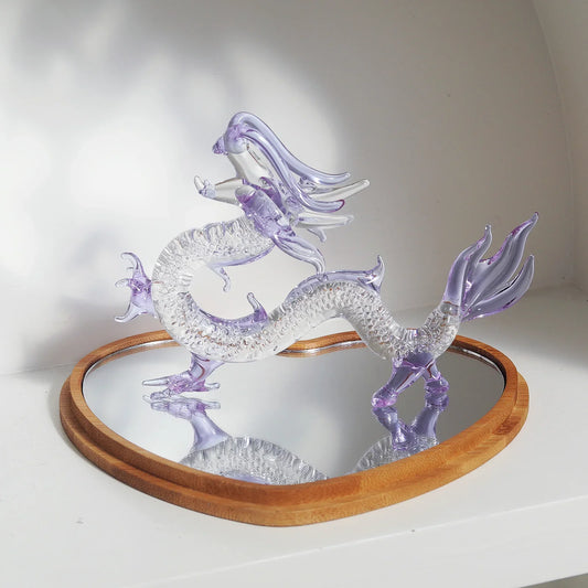 Purple Crystal Dragon Figurine – Collectible Hand-Blown Glass Chinese Dragon Ornament, Home Lucky Feng Shui Decor