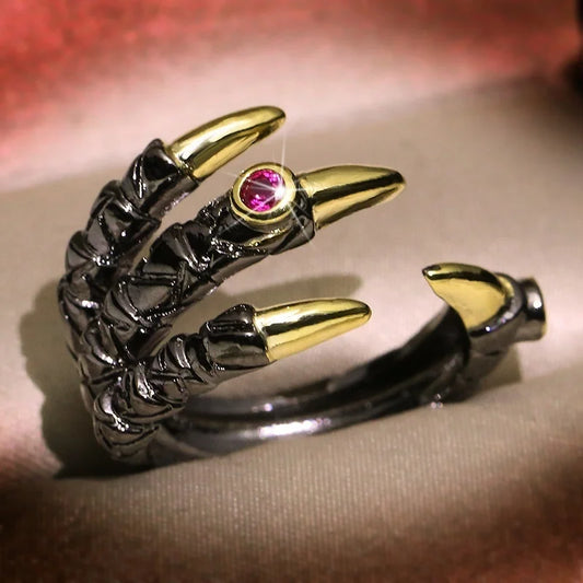 Vintage Metal Dragon Claw Ring for Men – Punk Two-Tone Inlaid Pink Zircon Demon Ring | Party Jewelry