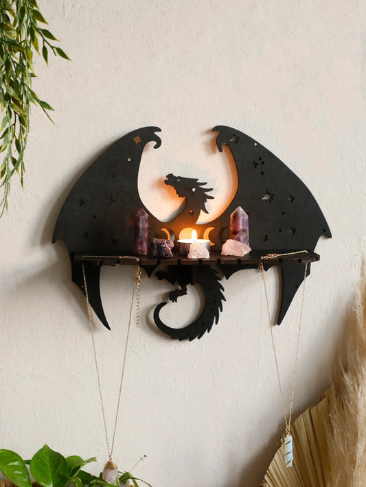 Dragon Shape Floating Wall Shelf – Wooden Decorative Rack with Country Rustic & Witchy Aesthetic