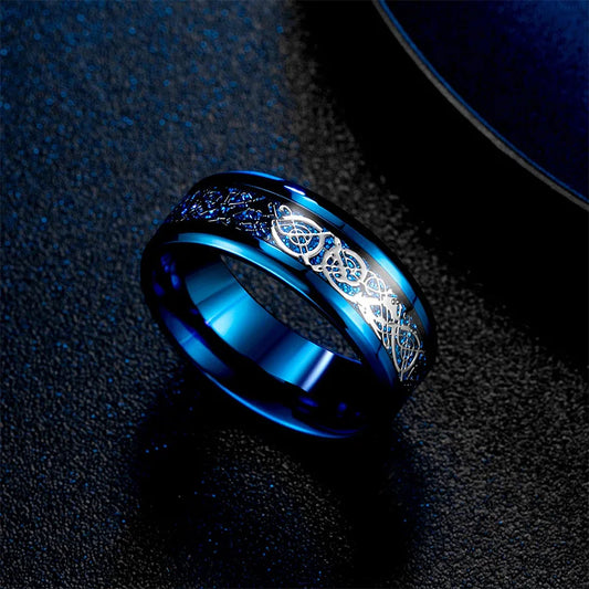 Classic 8mm Black Tungsten Celtic Dragon Ring