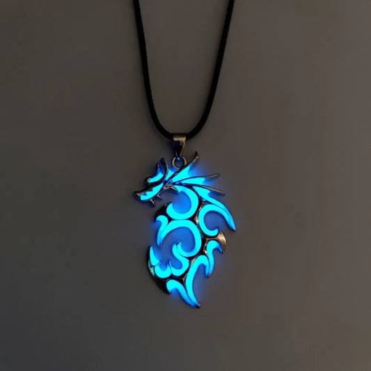 Glow-in-the-Dark Moonstone Dragon Pendant Necklace – Retro Punk Charm for Men & Boys