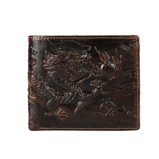 High-Quality Genuine Leather 3D Dragon Wallet – Vintage Bifold Card Wallet for Men (2024)