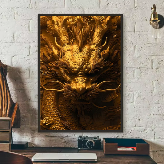 Asian Ink Style Dragon & Shadow Waves Art Poster – HD Waterproof Wall Sticker for Home & Bar Aesthetic Decoration