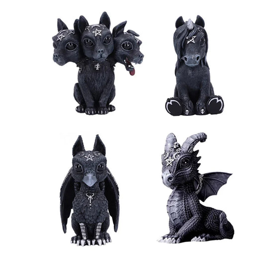 Halloween Magic Black Dragon Griffin Unicorn Statue