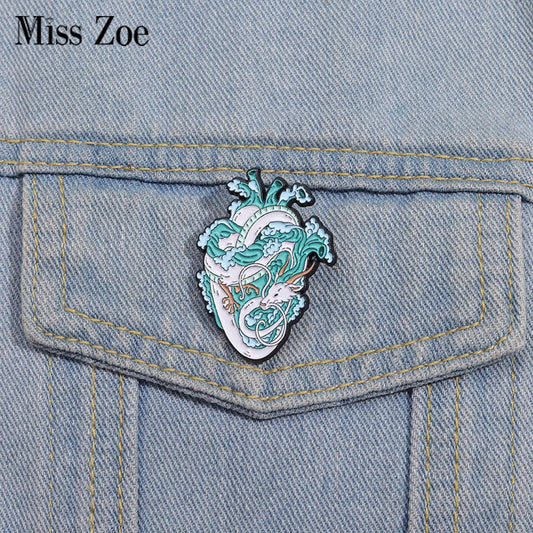 Marine Life &amp; White Dragon Enamel Pins – Custom Heart Organ Brooches & Animal Lapel Badges