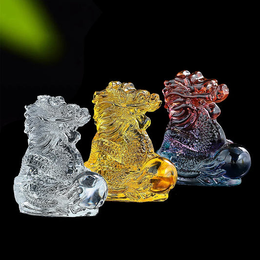 Colorful Glazed Chinese Dragon Miniature Ornament – Home Figurine, Paperweight & Feng Shui Desk Decoration
