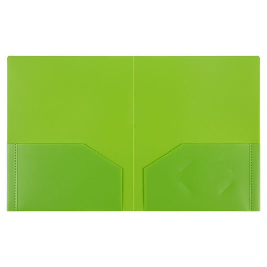 JAM Paper Heavy Duty Plastic Two Pocket Presentation Folders, Lime Green, 108/pack
