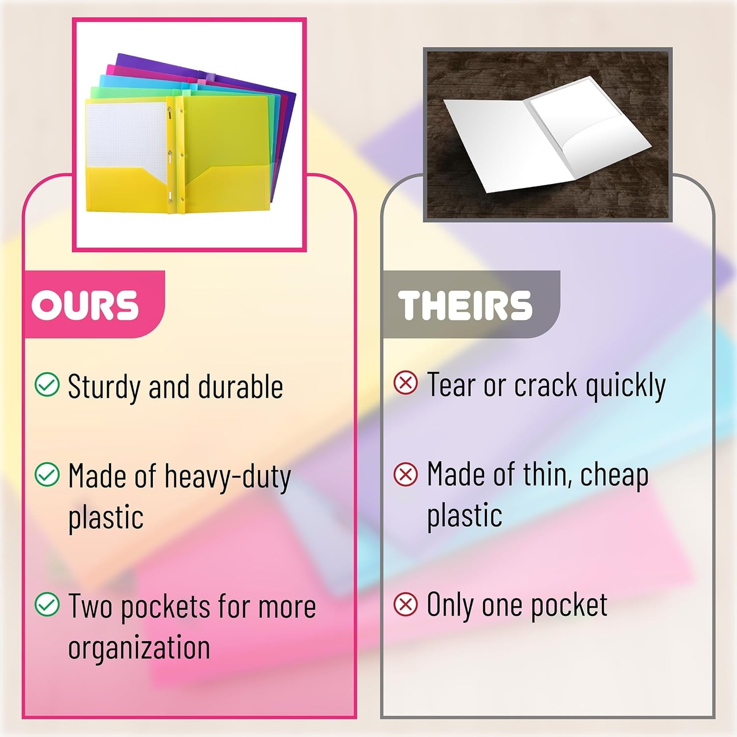 Mr. Pen- Plastic Folders with Pockets and Prongs, 15 Pack, Vibrant Colors, Pocket Folders, Folders with Prongs