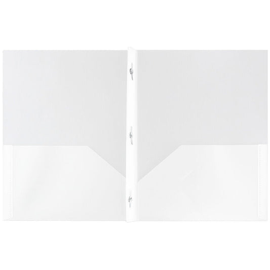 JAM Paper Plastic 2 Pocket POP Folders with Prongs Fastener Clasps, Clear, Bulk 48/Pack