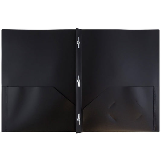 JAM Paper Plastic School POP Folders with Metal Fastener Clasps, Black, 6 per Pack