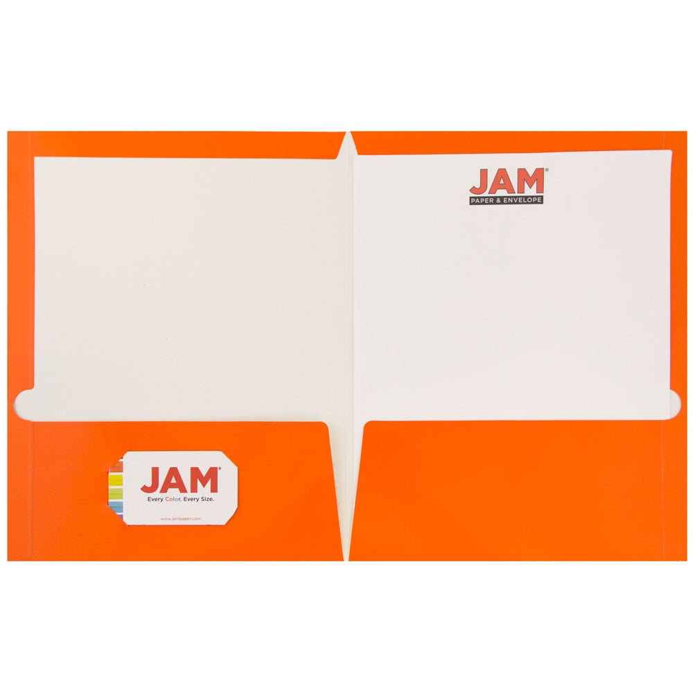 JAM Paper Laminated Two Pocket Glossy Folders, Orange, Bulk 100/Box