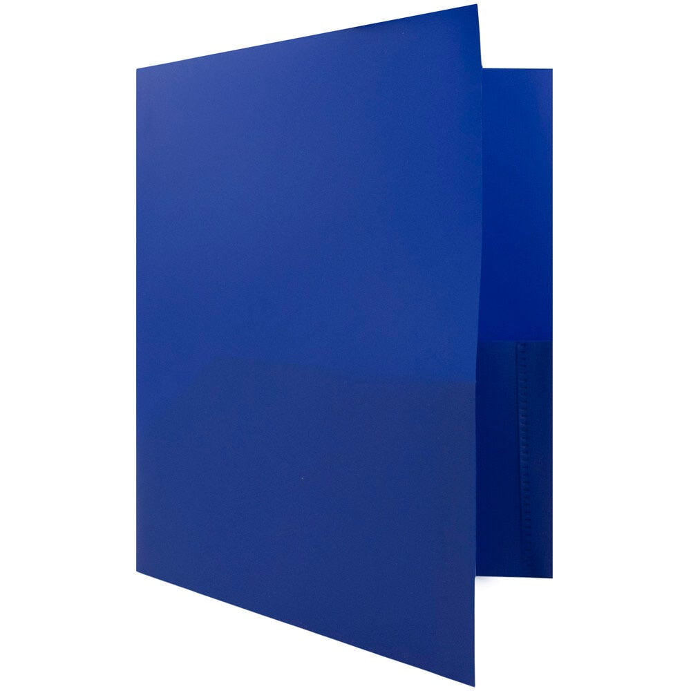 JAM Paper Plastic 2 Pocket POP Folders with Prongs Fastener Clasps, Dark Blue, Bulk 48/Pack