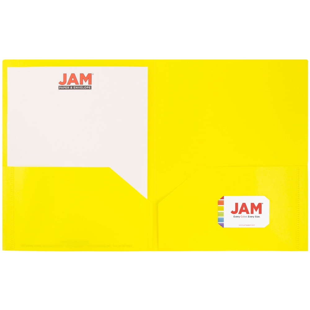 JAM Paper Plastic 2 Pocket School POP Folders, Yellow, 6 per Pack