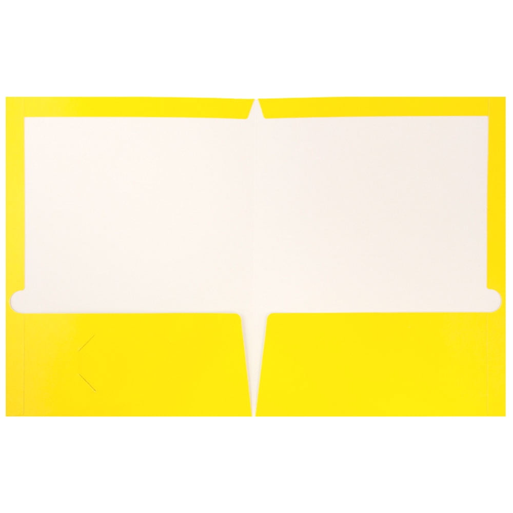 JAM Paper Laminated Two Pocket Glossy Folders, Yellow, Bulk 100/Box