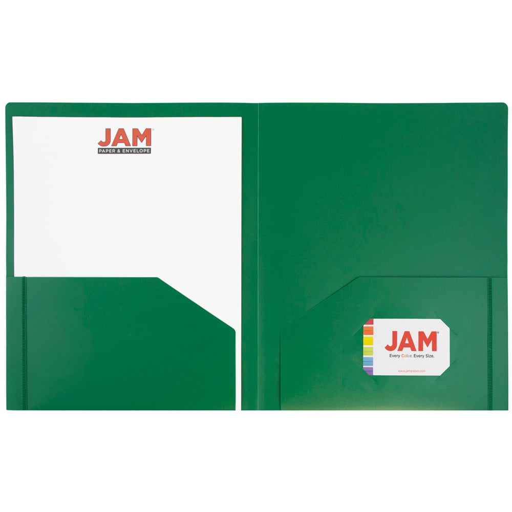 JAM Paper Heavy Duty Plastic Two Pocket Presentation Folders, Solid Green, 108/pack