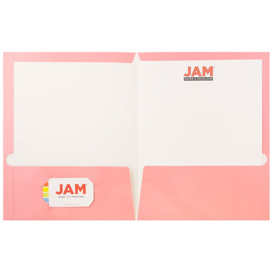 JAM Paper Glossy Two Pocket Folders, Baby Pink, 6 per Pack