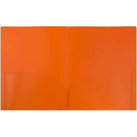 JAM Paper Plastic 2 Pocket POP Folders, School Folders, Orange, Bulk 144/Box