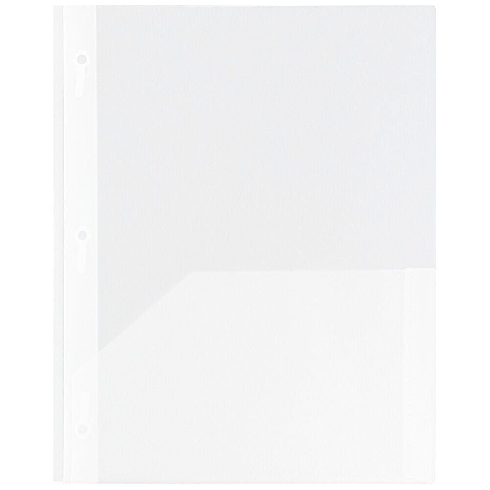 JAM Paper Plastic 2 Pocket POP Folders with Prongs Fastener Clasps, Clear, Bulk 48/Pack