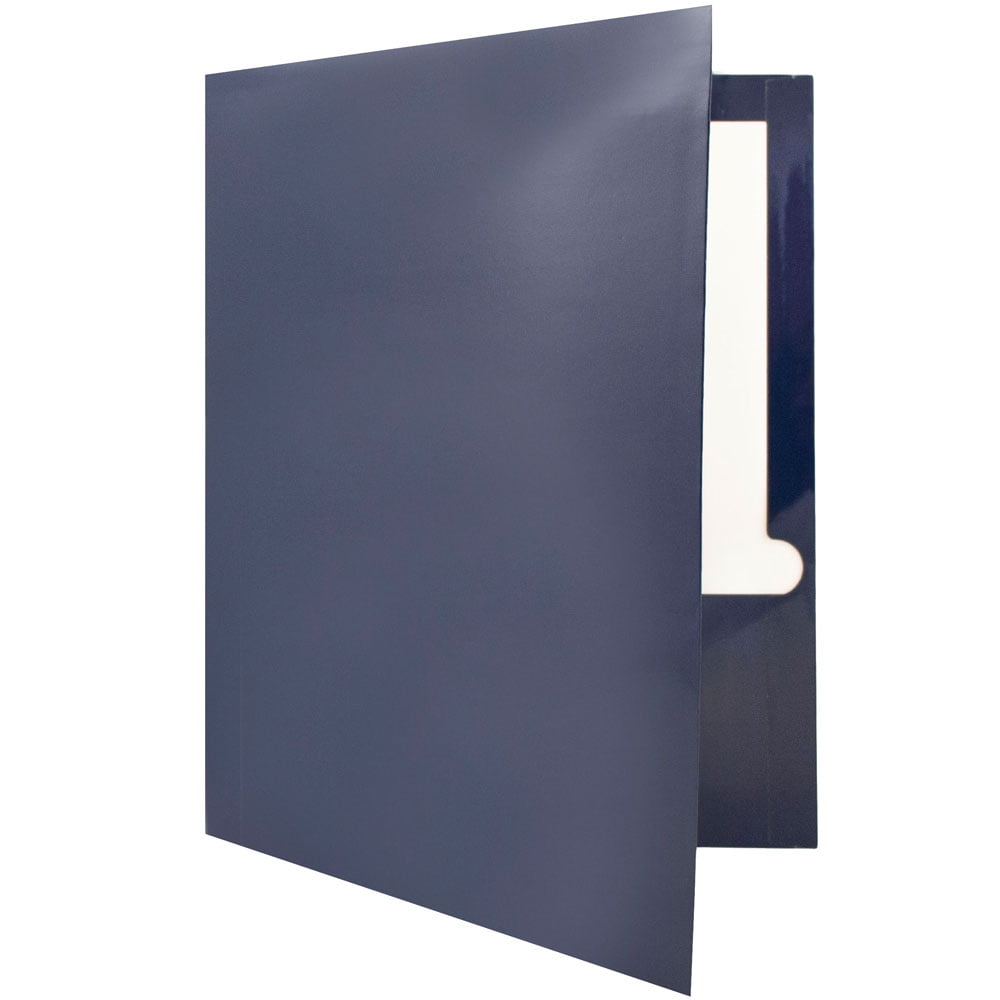JAM Paper Glossy Two Pocket Folders, Navy Blue, 6/Pack