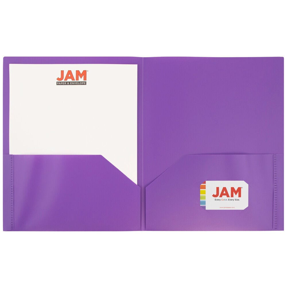 JAM Paper Plastic 2 Pocket POP Folders, School Folders, Purple, Bulk 144/Box