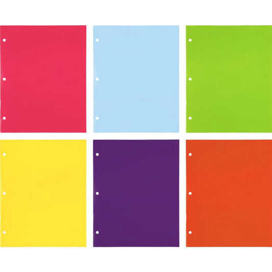 JAM Paper Hole Punch Glossy Pocket Folders, Assorted Fashion, Multicolor, 6 per Pack