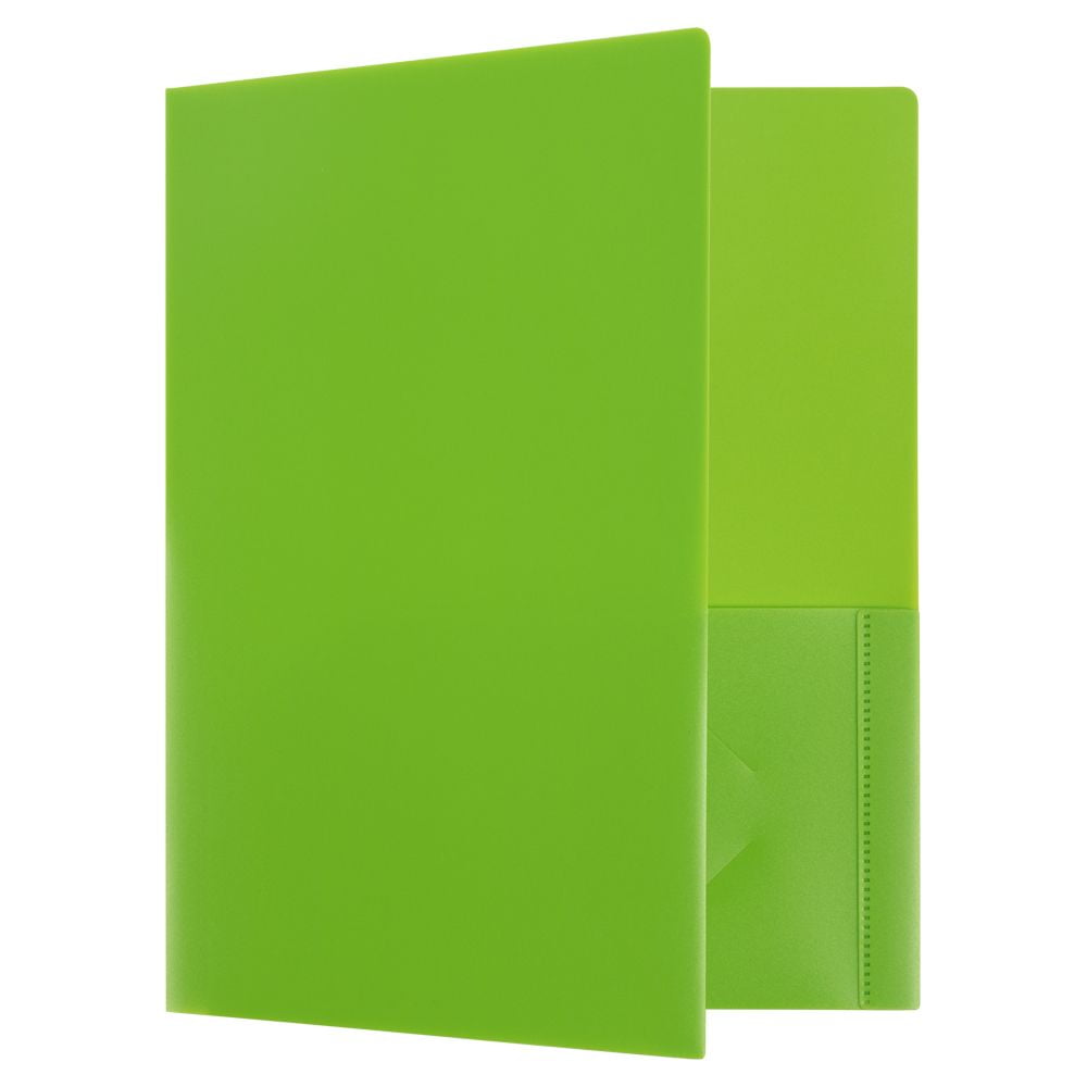 JAM Paper Heavy Duty Plastic Two Pocket Presentation Folders, Lime Green, 108/pack