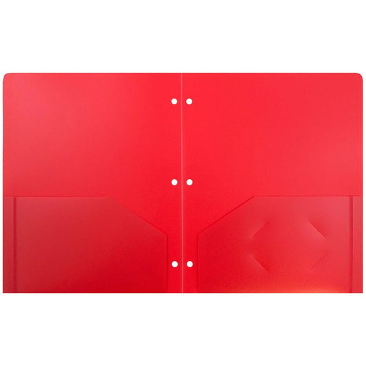 JAM Paper Heavy Duty Plastic 3 Hole Punch Pocket Folders, Extra Tough, Red, Bulk 144/Box
