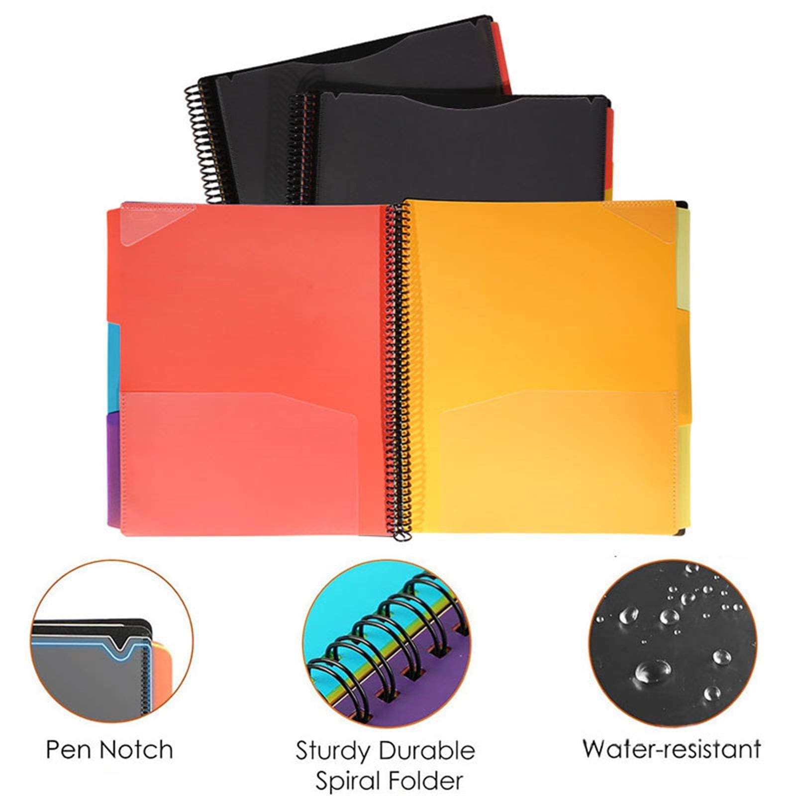Kilougeis Clearance 3 Prong Poly Folder with Pockets Pocket Folder Classroom&nbsp;Must&nbsp;Haves Spiral Binder Black 6 Pages