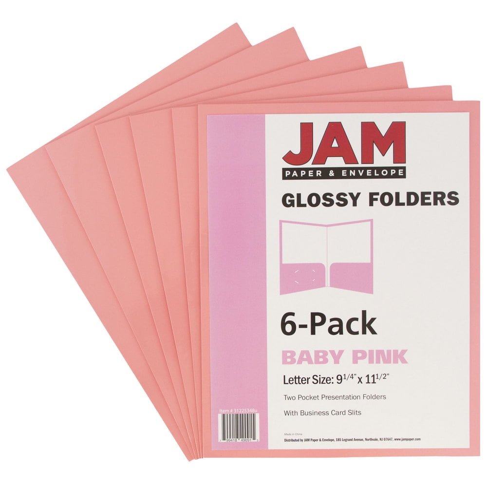 JAM Paper Glossy Two Pocket Folders, Baby Pink, 6 per Pack