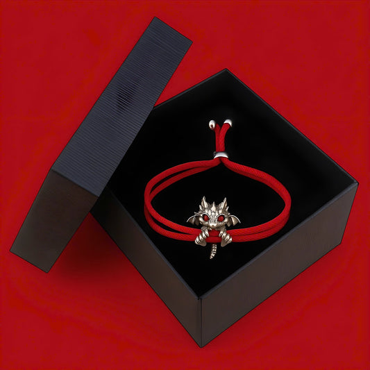 Vintage Red Rope Dragon Bracelet – Adjustable Lucky Bangle